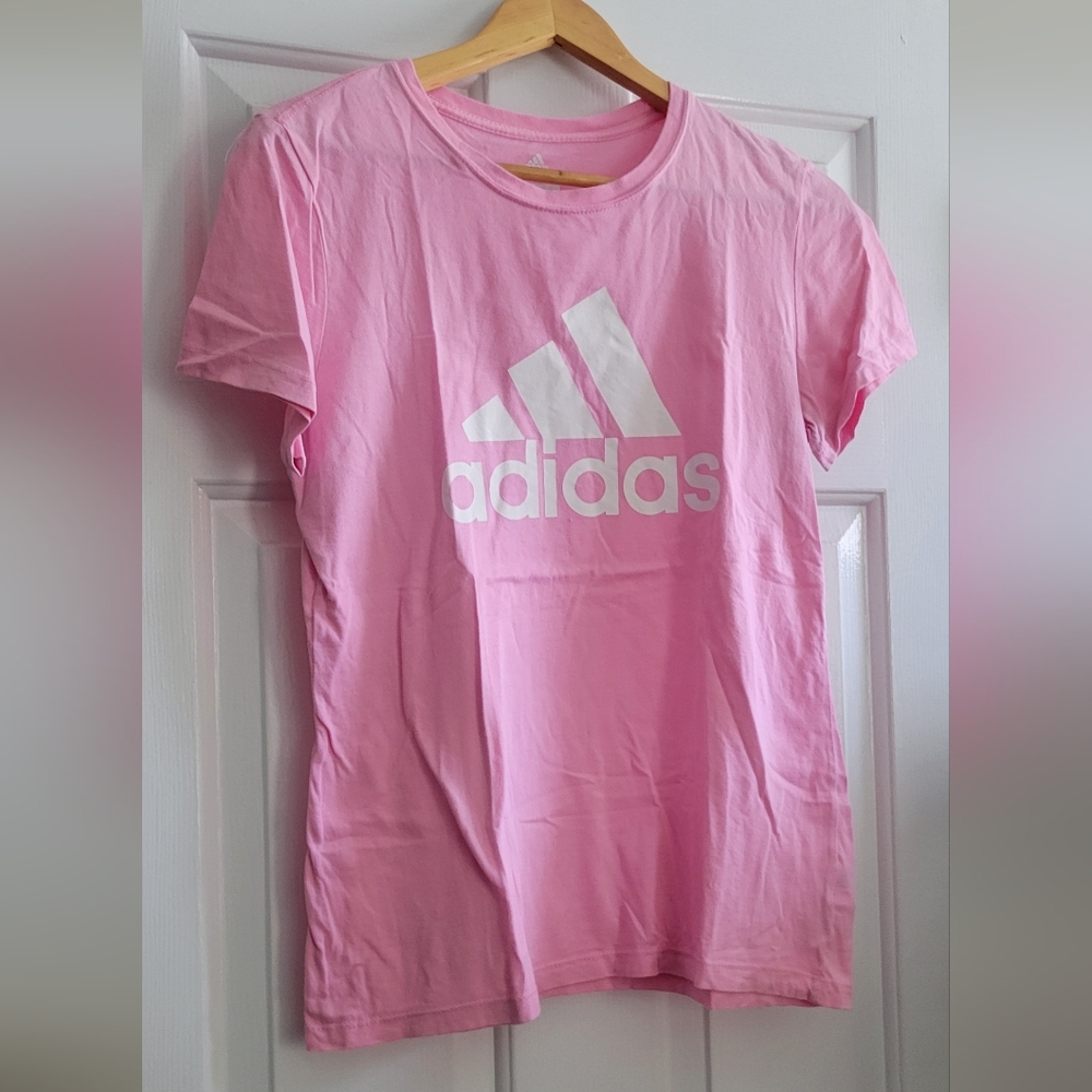 Adidas Pink Tee with White Logo - Size M